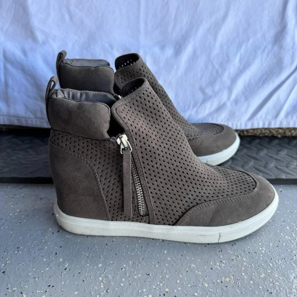 Madden Girl Shoes - Madden Girl Gray Perforated Slip-On Wedge Sneakers, Size 8.5 Women's